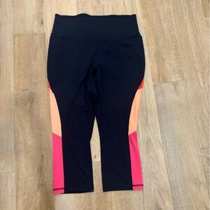 Lane Bryant Navy Blue Cropped Leggings with Pink and Peach Panels